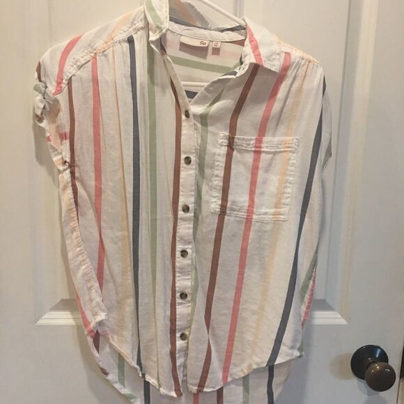 SO XS striped button down shirt short sleeve collared - Picture 1 of 2
